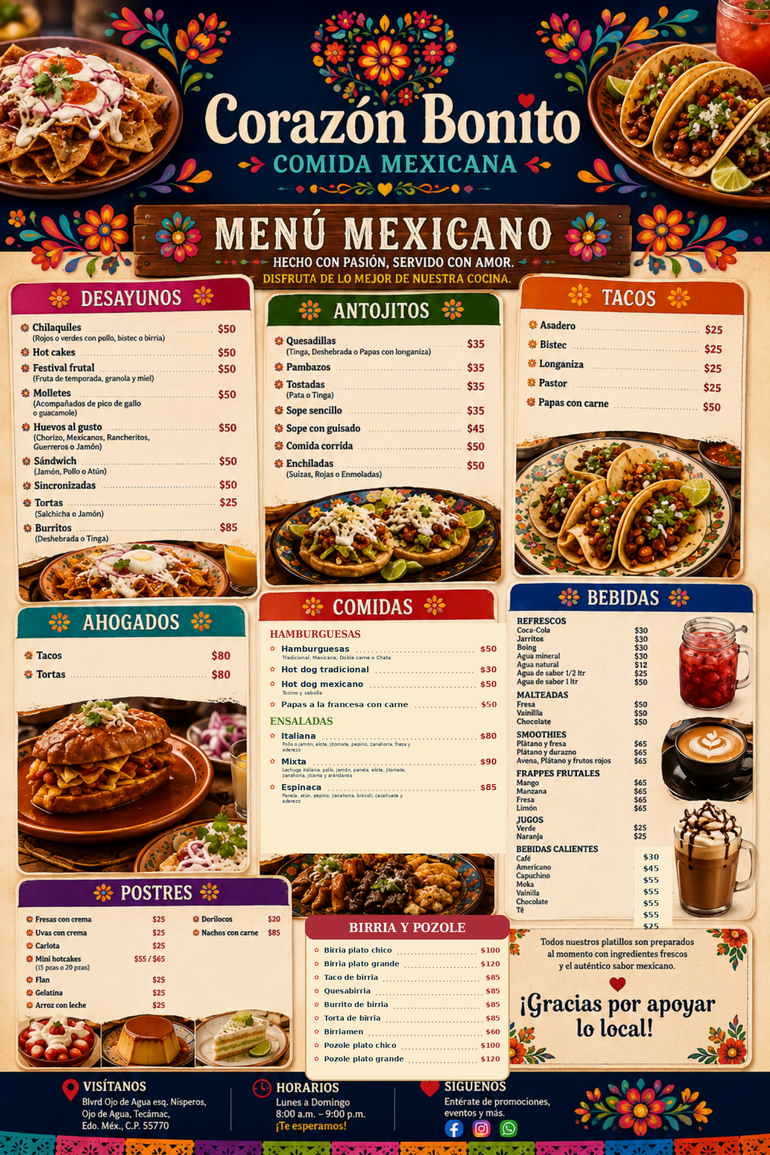 Menú Mexicano Corazón Bonito actualizado